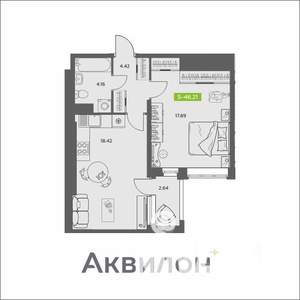 1-к квартира, вторичка, 46м2, 8/16 этаж