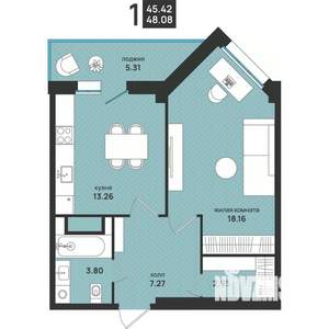 1-к квартира, вторичка, 48м2, 3/13 этаж