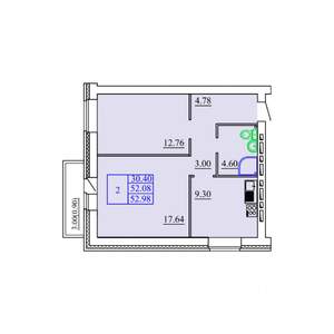 2-к квартира, строящийся дом, 53м2, 5/9 этаж