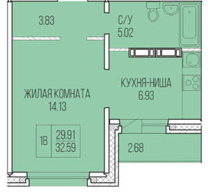Студия квартира, вторичка, 31м2, 1/9 этаж