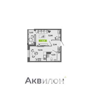 1-к квартира, вторичка, 33м2, 7/16 этаж