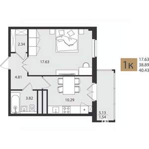 1-к квартира, вторичка, 40м2, 14/16 этаж