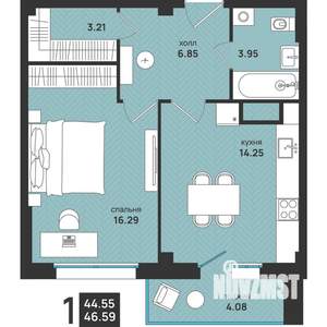 1-к квартира, вторичка, 47м2, 3/13 этаж