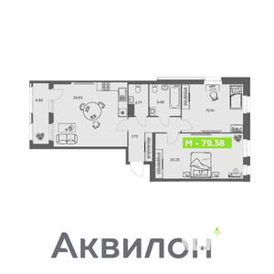 2-к квартира, вторичка, 79м2, 15/16 этаж