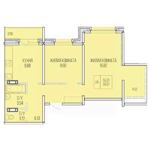 2-к квартира, вторичка, 58м2, 2/9 этаж