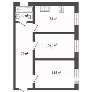 2-к квартира, вторичка, 49м2, 2/2 этаж