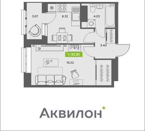 1-к квартира, вторичка, 34м2, 12/16 этаж