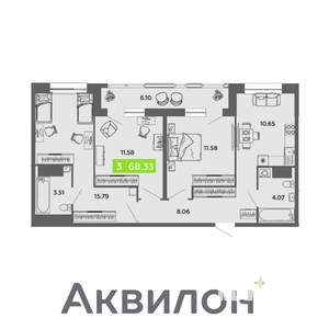 3-к квартира, вторичка, 68м2, 15/16 этаж