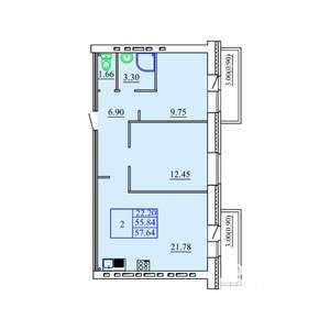 2-к квартира, строящийся дом, 58м2, 6/9 этаж