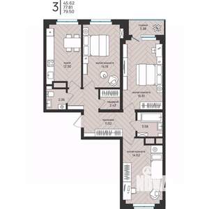 3-к квартира, вторичка, 80м2, 3/16 этаж