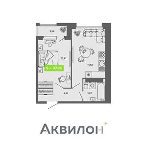 1-к квартира, вторичка, 38м2, 11/16 этаж