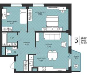 Студия квартира, вторичка, 70м2, 8/16 этаж
