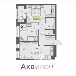 2-к квартира, вторичка, 53м2, 9/16 этаж