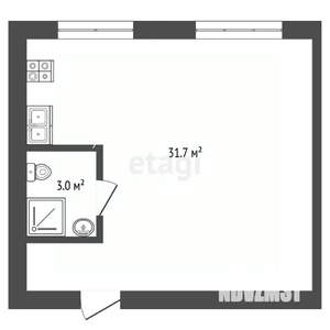 Студия квартира, вторичка, 35м2, 2/5 этаж