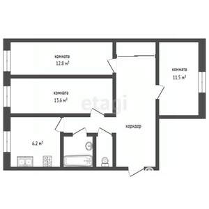 3-к квартира, вторичка, 59м2, 2/5 этаж
