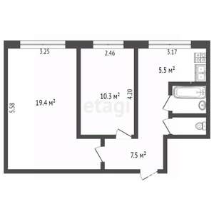 2-к квартира, вторичка, 46м2, 1/9 этаж