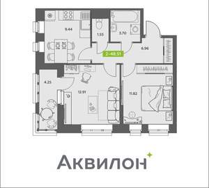 2-к квартира, вторичка, 49м2, 12/16 этаж