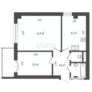 2-к квартира, вторичка, 43м2, 2/9 этаж