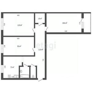 3-к квартира, вторичка, 57м2, 1/9 этаж