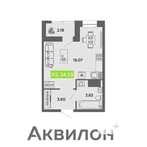 Студия квартира, вторичка, 25м2, 10/16 этаж