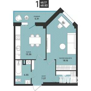 1-к квартира, вторичка, 49м2, 2/13 этаж
