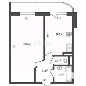 1-к квартира, вторичка, 40м2, 2/9 этаж