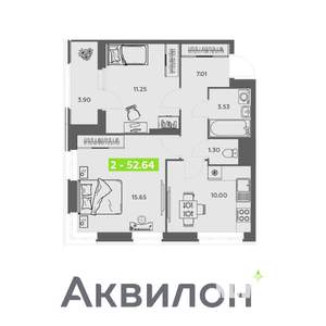2-к квартира, вторичка, 53м2, 12/16 этаж