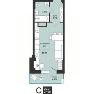 Студия квартира, вторичка, 28м2, 6/13 этаж