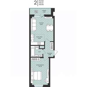 2-к квартира, вторичка, 49м2, 16/16 этаж