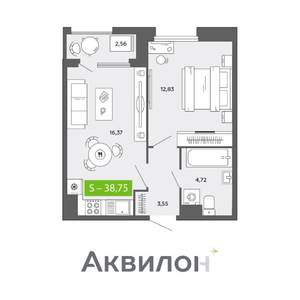 1-к квартира, вторичка, 39м2, 16/16 этаж