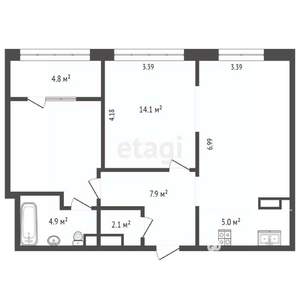 2-к квартира, вторичка, 66м2, 15/15 этаж