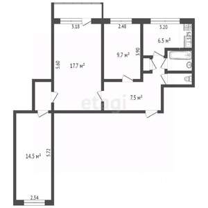 3-к квартира, вторичка, 62м2, 8/9 этаж