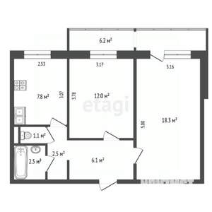 2-к квартира, вторичка, 50м2, 5/9 этаж