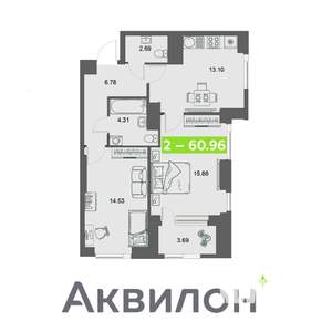 2-к квартира, вторичка, 61м2, 30/32 этаж