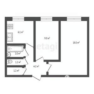 2-к квартира, вторичка, 43м2, 6/9 этаж