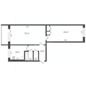 2-к квартира, вторичка, 43м2, 4/5 этаж