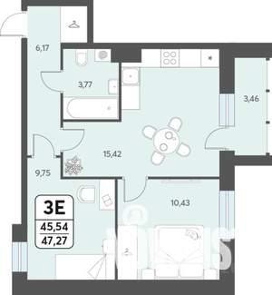 3-к квартира, строящийся дом, 47м2, 12/12 этаж