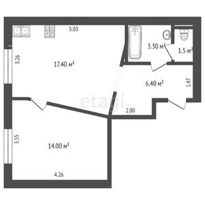 1-к квартира, вторичка, 43м2, 5/5 этаж