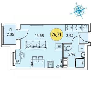 Студия квартира, строящийся дом, 24м2, 3/9 этаж