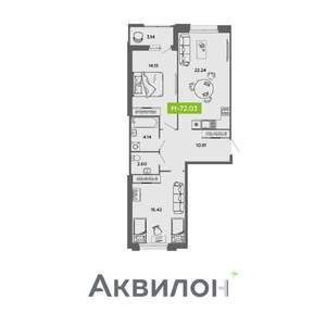2-к квартира, вторичка, 72м2, 1/16 этаж