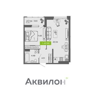 1-к квартира, вторичка, 43м2, 10/16 этаж