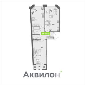 2-к квартира, вторичка, 68м2, 4/4 этаж