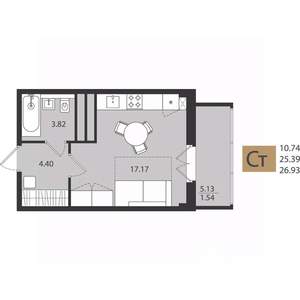 Студия квартира, вторичка, 27м2, 8/16 этаж