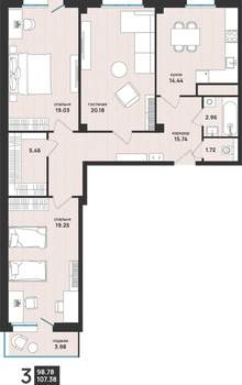 3-к квартира, вторичка, 107м2, 16/16 этаж