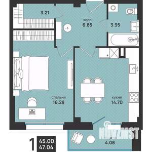 1-к квартира, вторичка, 47м2, 2/13 этаж