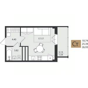 Студия квартира, вторичка, 27м2, 12/16 этаж