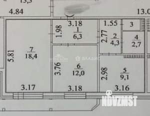 2-к квартира, вторичка, 54м2, 7/9 этаж