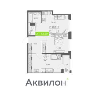 2-к квартира, вторичка, 64м2, 8/11 этаж
