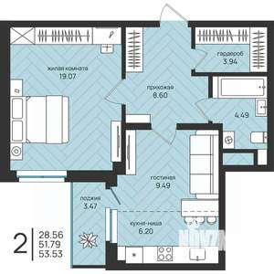 2-к квартира, вторичка, 54м2, 10/16 этаж