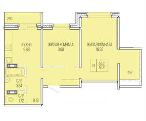 2-к квартира, вторичка, 42м2, 1/9 этаж
